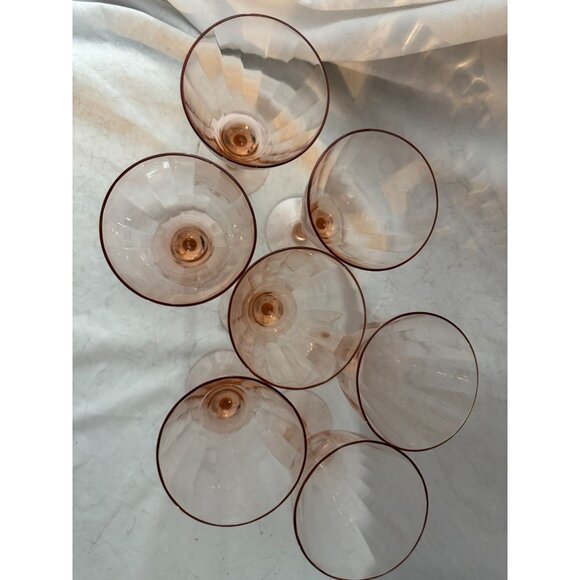 Set of 8 Pink Depression Wine Crystal Glasses MCM Vintage no cracks/chips - Picture 3 of 5